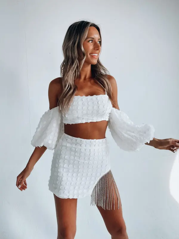 Georgina Bubble Sleeve Set In Off White